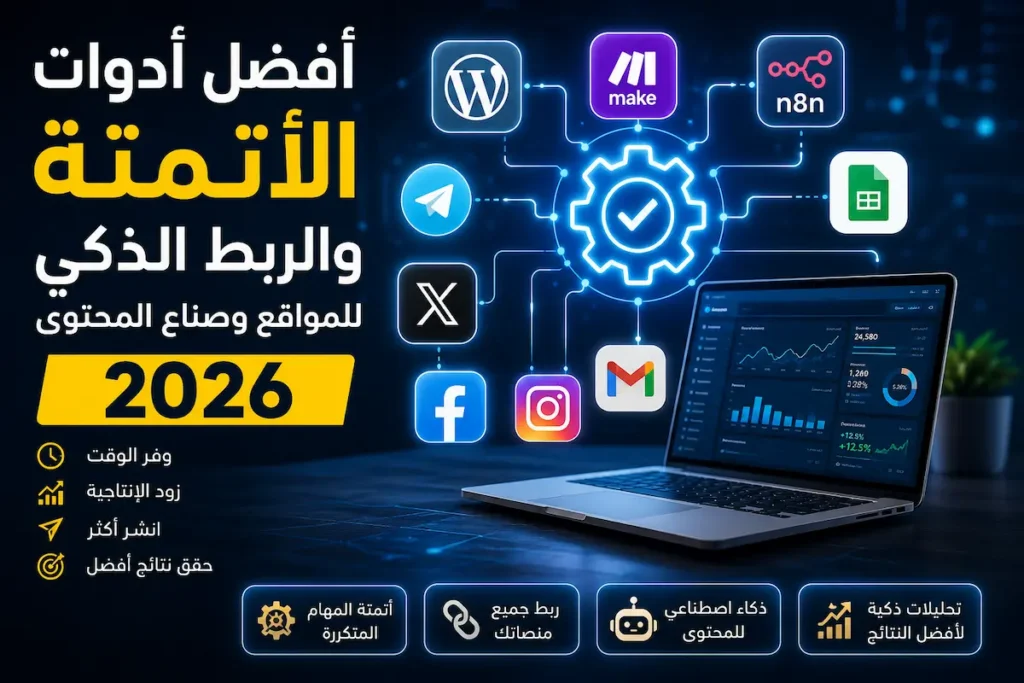 أفضل أدوات الأتمتة والربط الذكي للمواقع وصناع المحتوى 2026 مثل Make و n8n وووردبريس