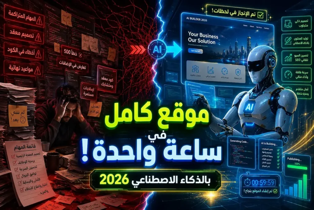 كيفية إنشاء موقع كامل بالذكاء الاصطناعي خطوة بخطوة 2026 لبناء موقع احترافي متوافق مع السيو