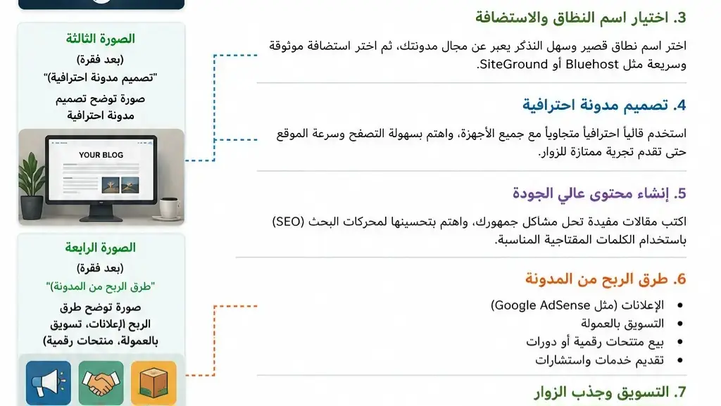 إنشاء مدونة مربحة خطوة بخطوة مع شرح استراتيجيات السيو والتدوين والربح من الإنترنت في 2026 بطريقة احترافية للمبتدئين