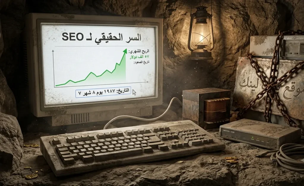 لابتوب يعرض إحصائيات صعود موقع جديد وتصدر نتائج بحث جوجل بدون باك لينك.